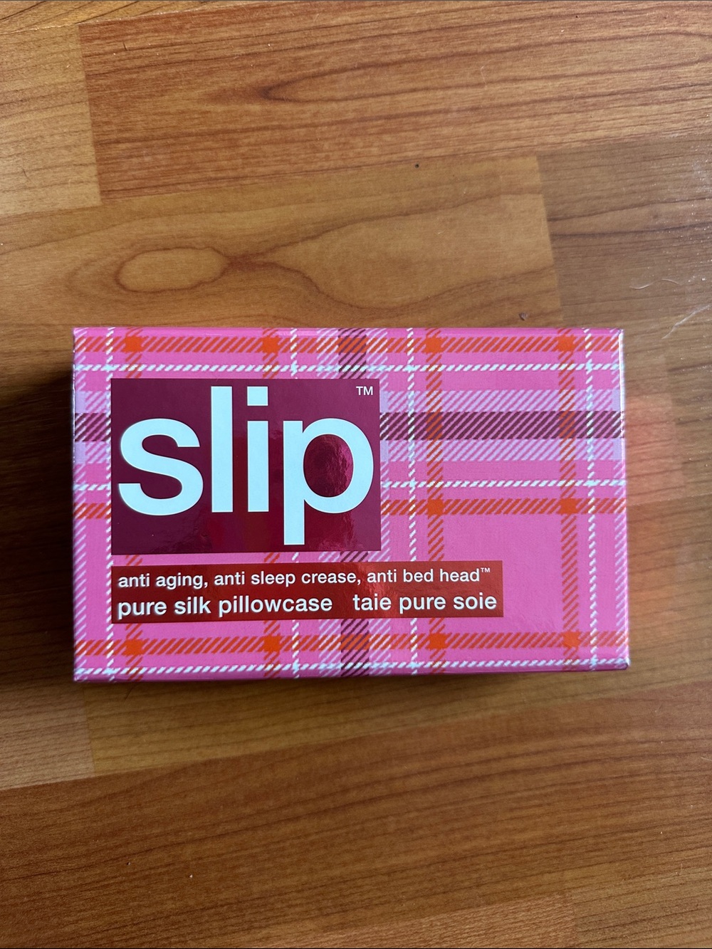 slip Pink Plaid Pure Silk Pillowcase in Box Highland Rose NEW